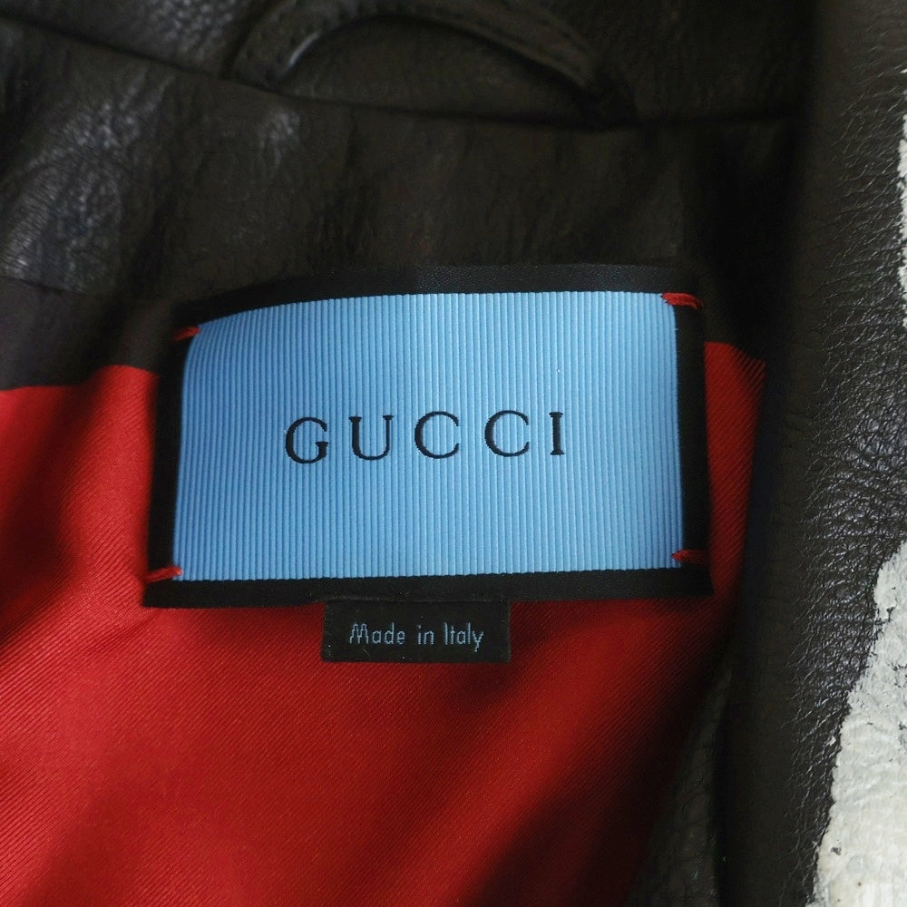 GUCCI(グッチ) Ghost Hand Painted Leather Jacket ゴースト ハンドプリント レザージャケット ペイント ダブルライダースジャケット 447623 XN605 ブラック/ホワイト