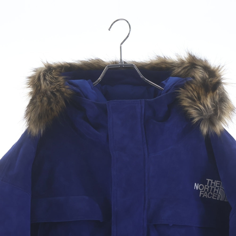 SUPREME(シュプリーム) 23AW Suede 600-Fill Down Parka 刺繍ロゴ スエード ファーフードパーカーダウンジャケット ブルー NF0A876C