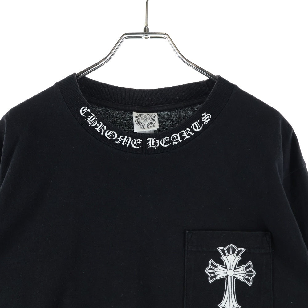 CHROME HEARTS(クロムハーツ) DBL CH CRS L/S TEE ダブルCHクロスプリント ネックロゴプリント クルーネック 長袖Tシャツ ブラック
