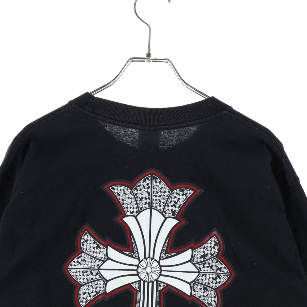 CHROME HEARTS(クロムハーツ) DBL CH CRS L/S TEE ダブルCHクロスプリント ネックロゴプリント クルーネック 長袖Tシャツ ブラック