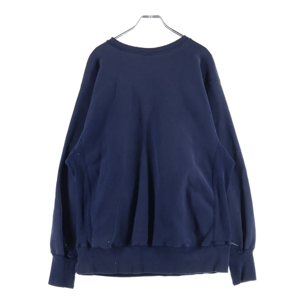 CHAMPION(チャンピオン) 90s REVEESE WEAVE リバースウィーブ カレッジロゴ 2段プリント ボロ 長袖クルーネック スウェット ネイビー