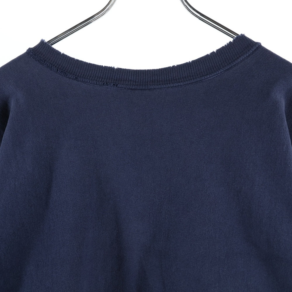 CHAMPION(チャンピオン) 90s REVEESE WEAVE リバースウィーブ カレッジロゴ 2段プリント ボロ 長袖クルーネック スウェット ネイビー