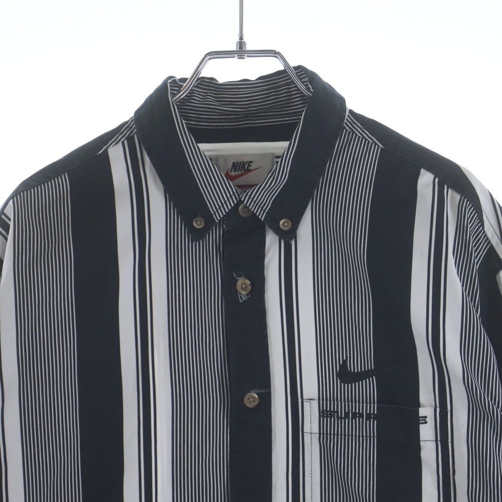 SUPREME(シュプリーム) 21SS ×NIKE Cotton Twill Shirt ストライプ コットン 長袖シャツ ブラック/ホワイト DB0499-010