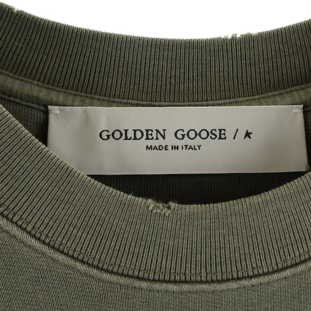 GOLDEN GOOSE DELUXE BRAND(ゴールデングースデラックスブランド) 22SS Embroidered Logo Striped Long Sleeve Shirt リバースロゴ 長袖 クルーネック スウェット トレーナー グリーン GMP00872