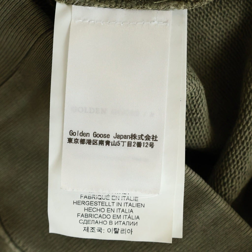 GOLDEN GOOSE DELUXE BRAND(ゴールデングースデラックスブランド) 22SS Embroidered Logo Striped Long Sleeve Shirt リバースロゴ 長袖 クルーネック スウェット トレーナー グリーン GMP00872