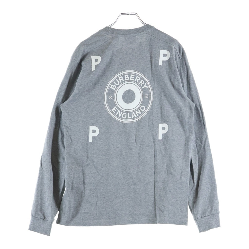 BURBERRY(バーバリー) 22SS × POP TRADING COMPANY ポップトレーニングカンパニー ロゴプリント 長袖クルーネックスウェットトレーナー グレー 8054856
