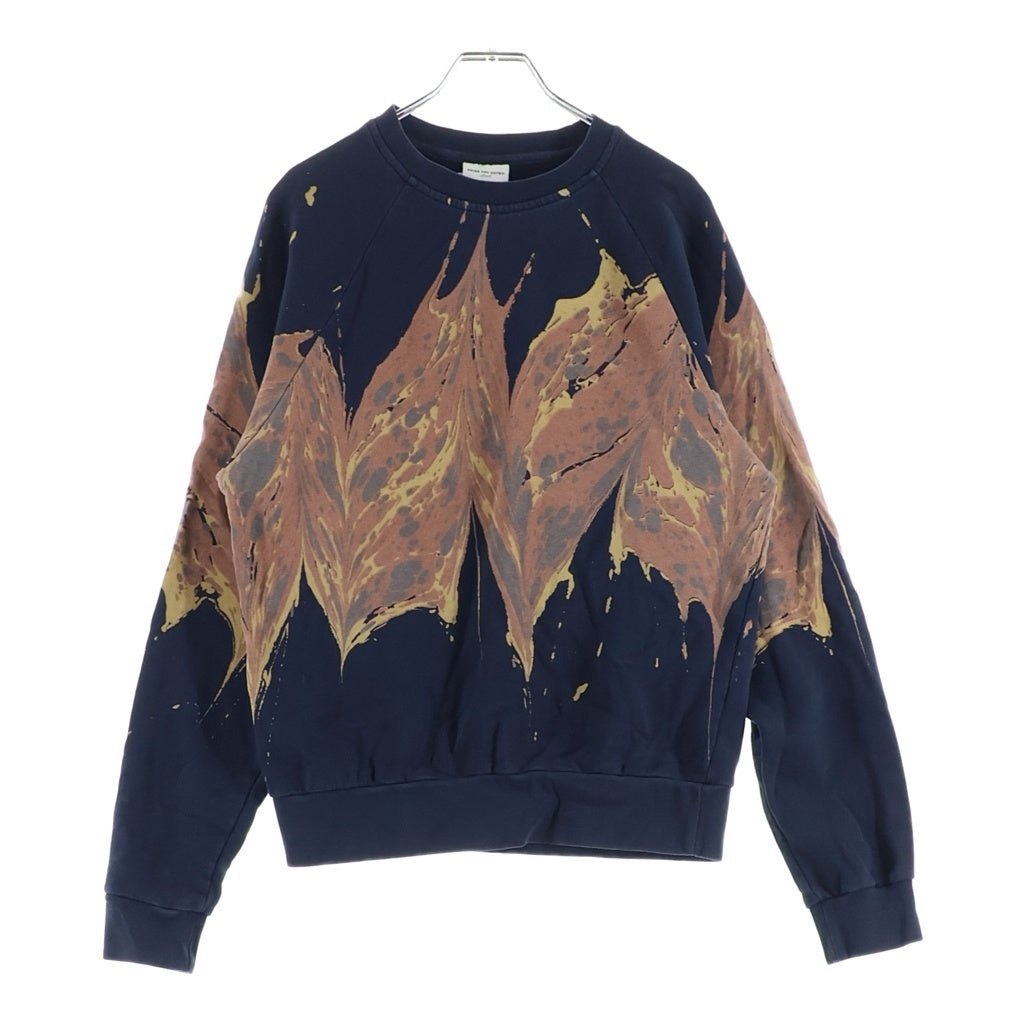 DRIES VAN NOTEN(ドリスヴァンノッテン) スプラッシュデザイン クルーネックスウェットトレーナー ネイビー/オレンジ