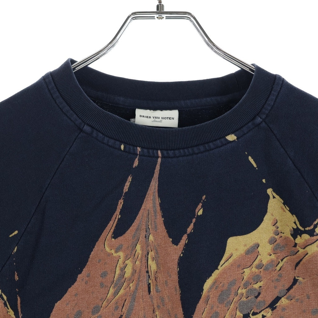 DRIES VAN NOTEN(ドリスヴァンノッテン) スプラッシュデザイン クルーネックスウェットトレーナー ネイビー/オレンジ