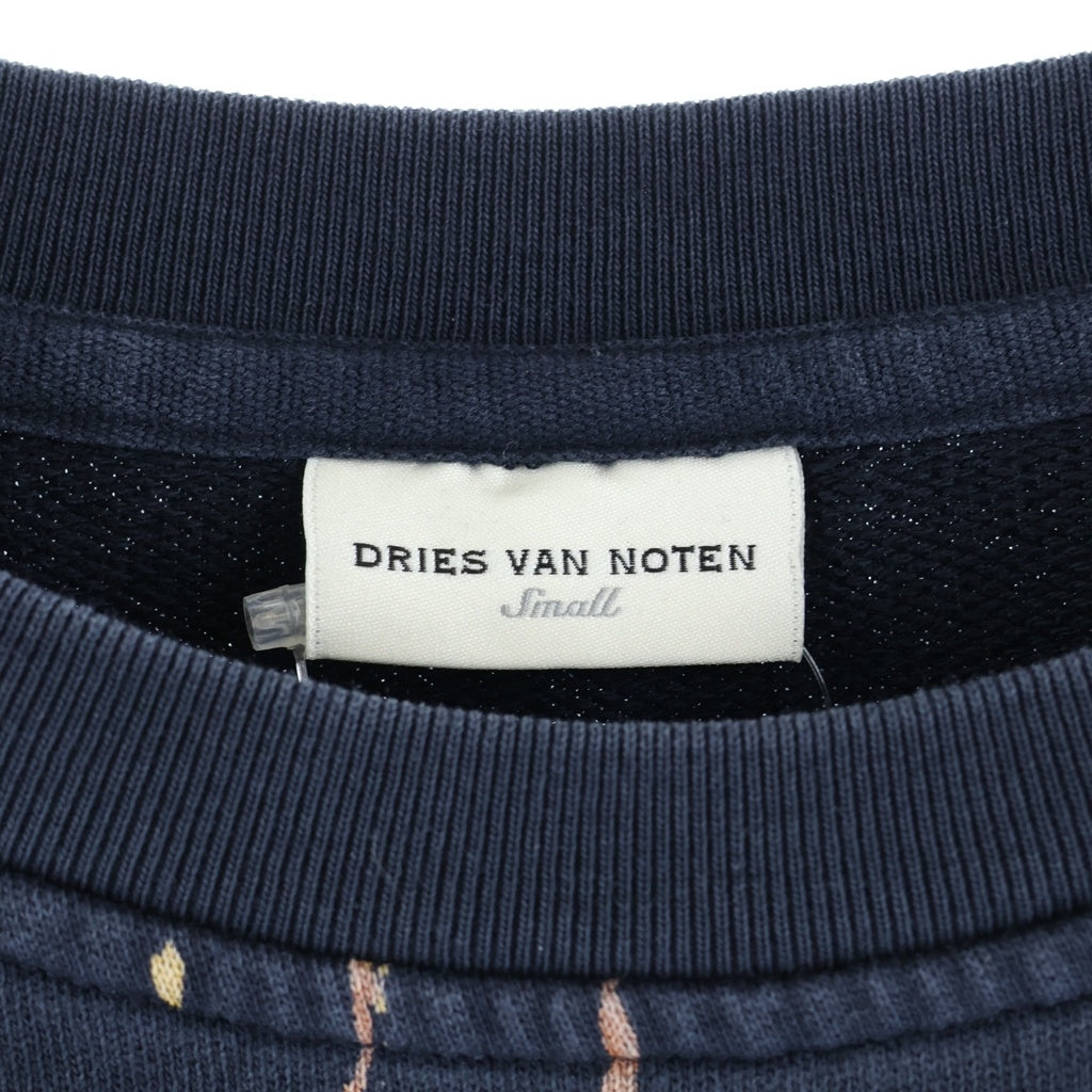 DRIES VAN NOTEN(ドリスヴァンノッテン) スプラッシュデザイン クルーネックスウェットトレーナー ネイビー/オレンジ