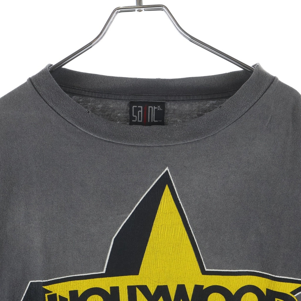 SAINT MICHAEL(セントマイケル) 23SS LS TEE/ST HOLLWOOD ダメージ加工 両面プリント アームプリント クルーネック長袖Tシャツ ロングスリーブカットソー ブラック SM-S23-0000-028