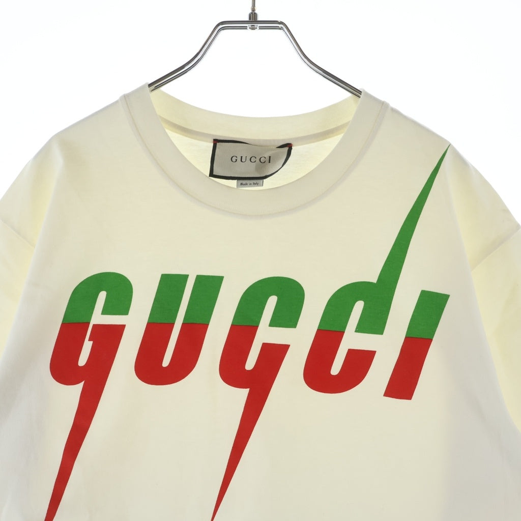 GUCCI(グッチ) ブレードプリント クルーネック コットン 半袖Tシャツ カットソー ホワイト 565806XJAZY