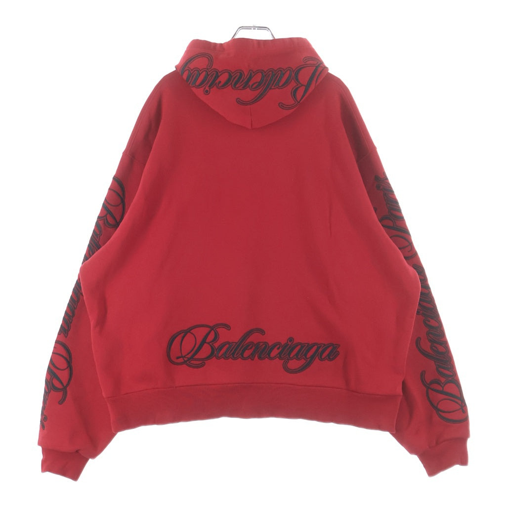 BALENCIAGA バレンシアガ Cursive Oversized Hoodie カーシブ オーバーサイズミリタリーフーディー 刺繍ロゴデザイン プルオーバーパーカー レッド E62F 858143 TTVM8 BALENCIAGA(バレンシアガ) Cursive Oversized Hoodie カーシブ