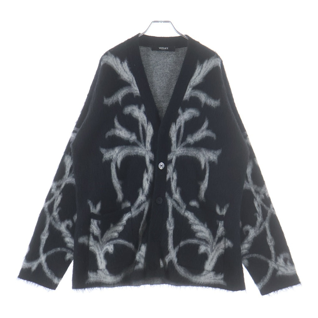 VERSACE ヴェルサーチ Acanthus Leaves Mohair-Blend アカンサス リーフ モヘアカーディガン 総柄 ブラック 1017300 1A12243 VERSACE(ヴェルサーチ) Acanthus Leaves Mohair-Blend アカンサス