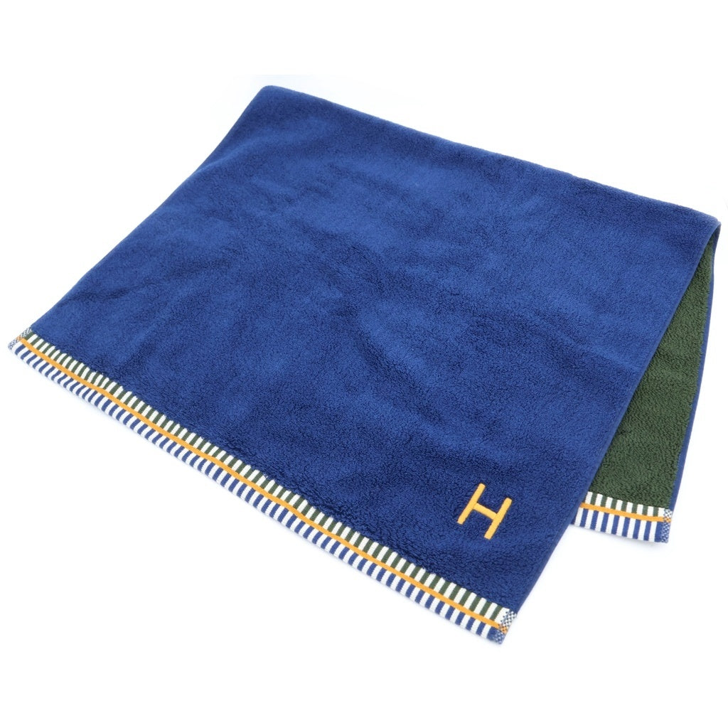 HERMES(エルメス) H刺繍 カレ ヴィス ヴェルサ コットン バスタオル ブルー/グリーン