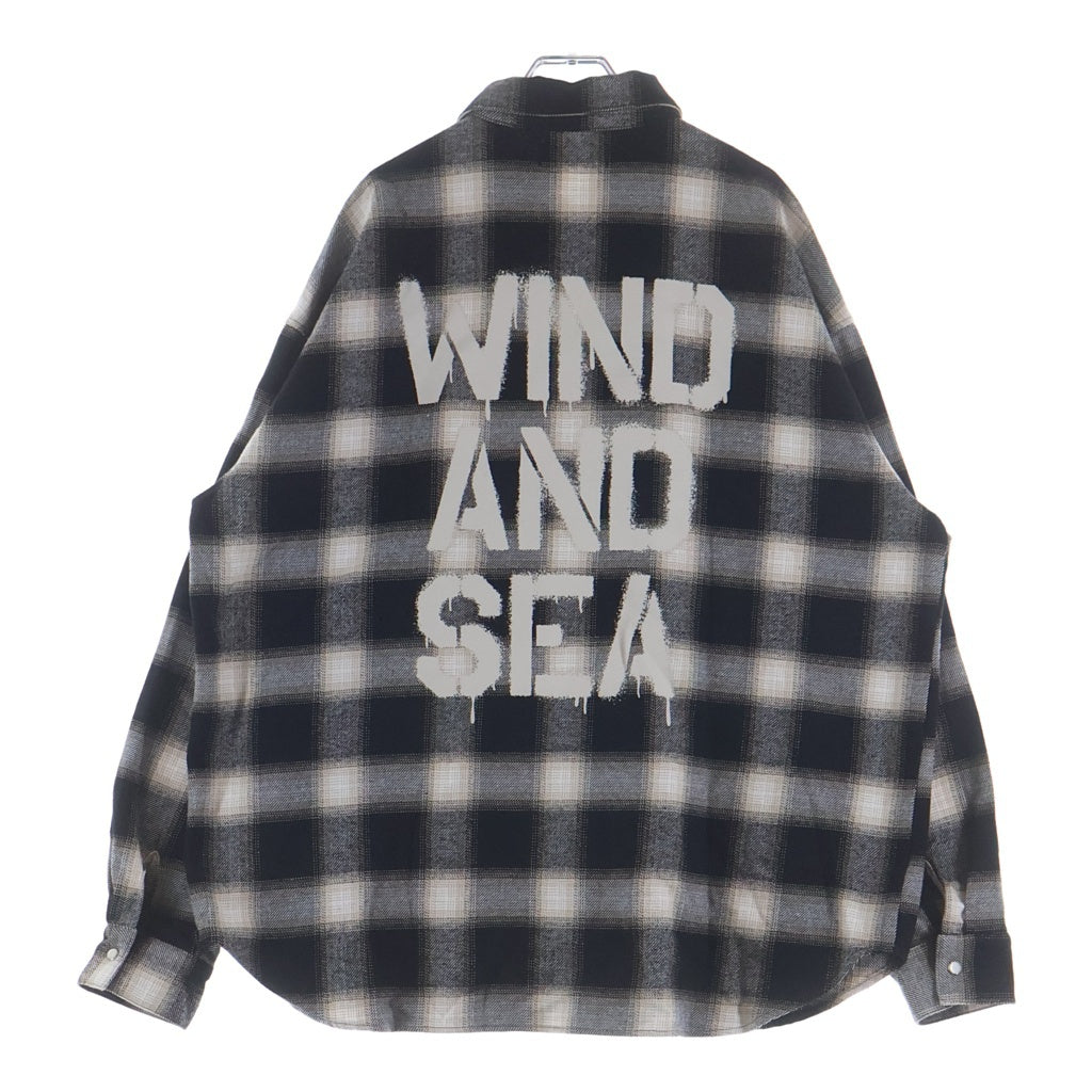 WIND AND SEA(ウィンダンシー) フロントワッペン付 フランネル コットン 長袖シャツ ブラック/ホワイト WDS-O-ATTD-25-Q1-SH-01