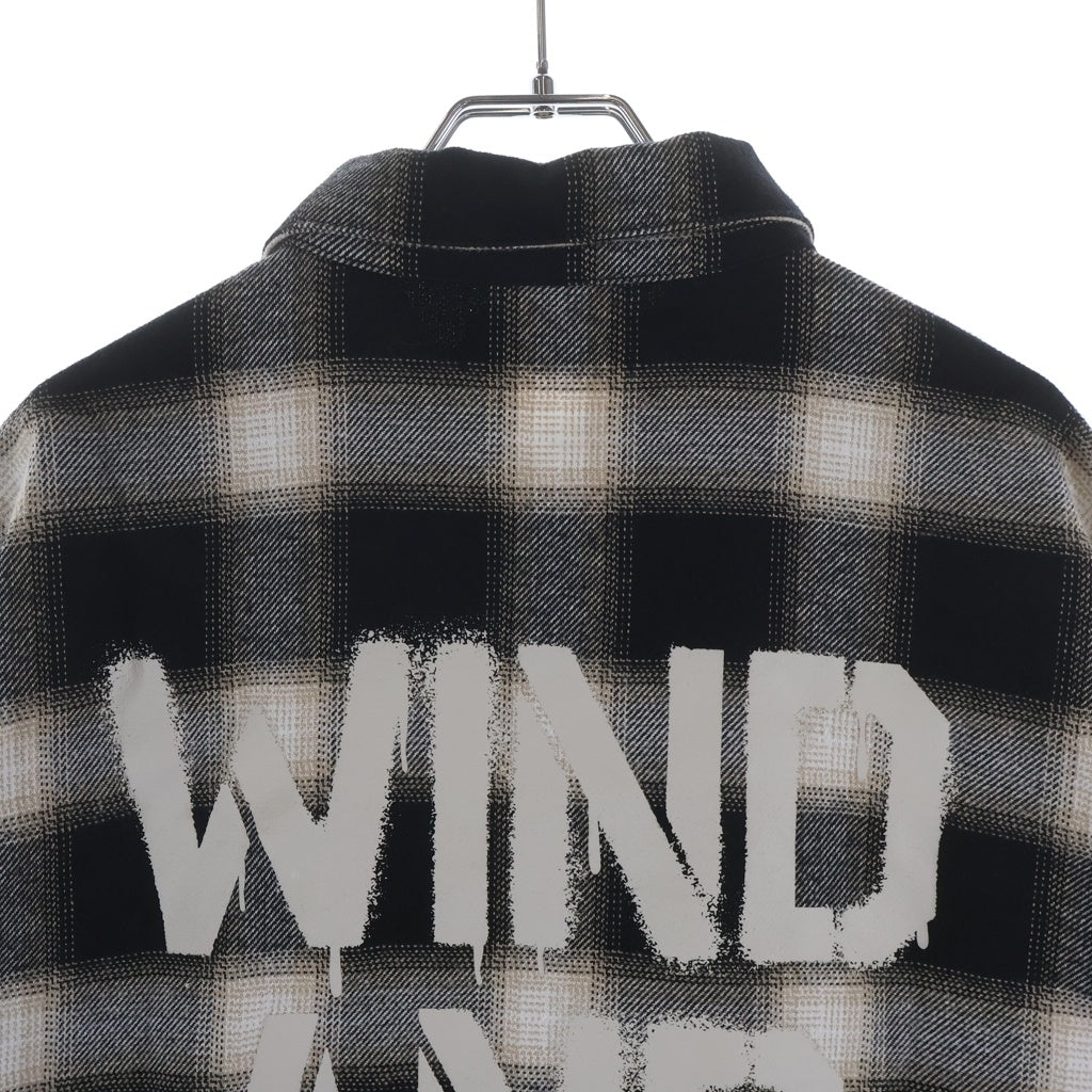 WIND AND SEA(ウィンダンシー) フロントワッペン付 フランネル コットン 長袖シャツ ブラック/ホワイト WDS-O-ATTD-25-Q1-SH-01