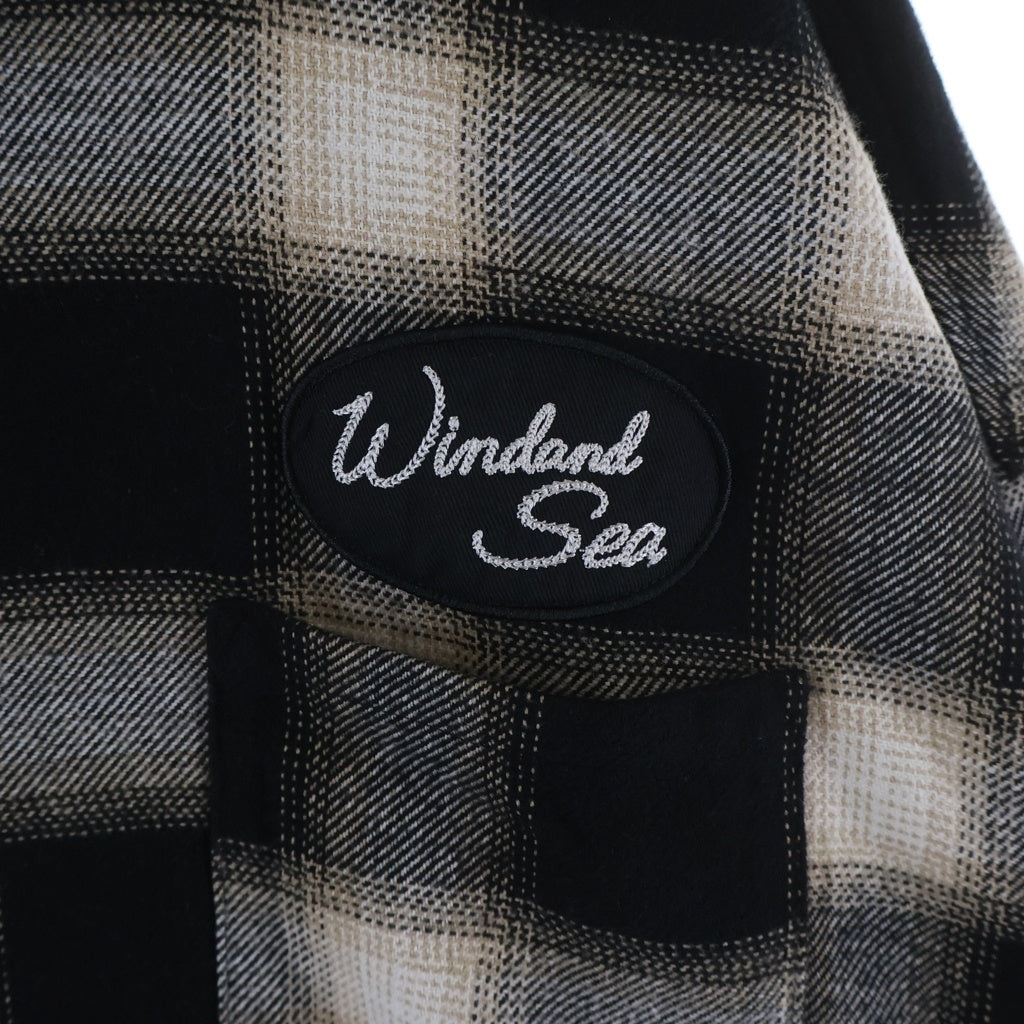 WIND AND SEA(ウィンダンシー) フロントワッペン付 フランネル コットン 長袖シャツ ブラック/ホワイト WDS-O-ATTD-25-Q1-SH-01