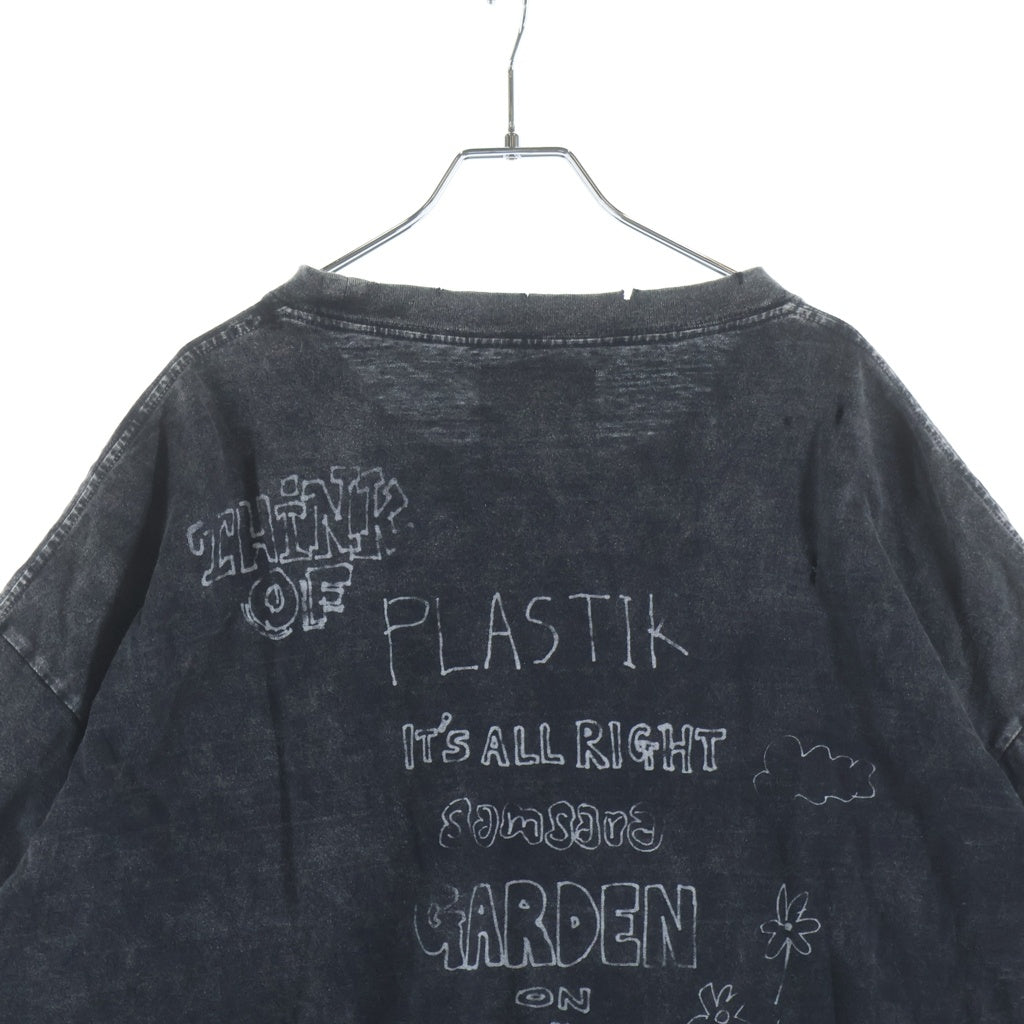 MAISON MIHARAYASUHIRO(メゾンミハラヤスヒロ) 24AW Distressed Cat Print デストロイ キャットプリント 半袖 クルーネック Tシャツ ブラック A13TS611