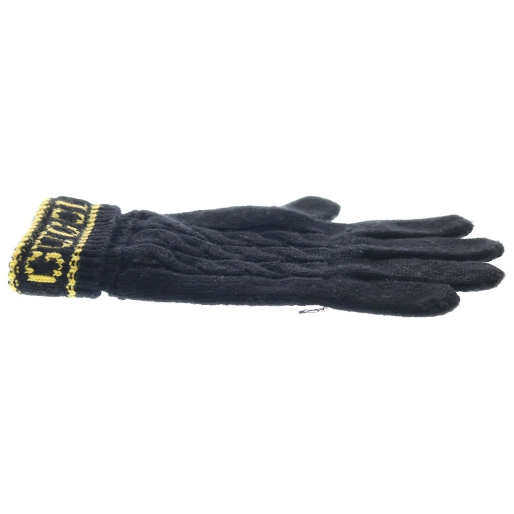 GUCCI(グッチ) Logo Wool Gloves ロゴ入り レザー切り替え ウール 手袋 グローブ ブラック 668730 4SAAX