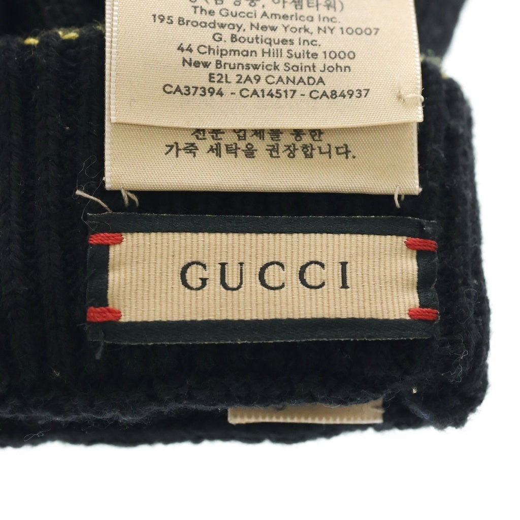 GUCCI(グッチ) Logo Wool Gloves ロゴ入り レザー切り替え ウール 手袋 グローブ ブラック 668730 4SAAX
