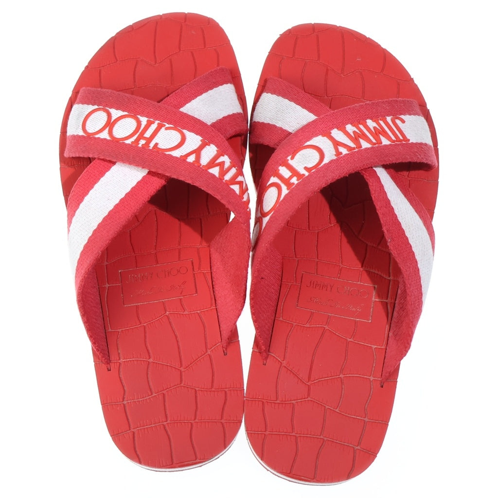 JIMMY CHOO(ジミーチュウ) 型押し ロゴ入り ラバーサンダル レッド
