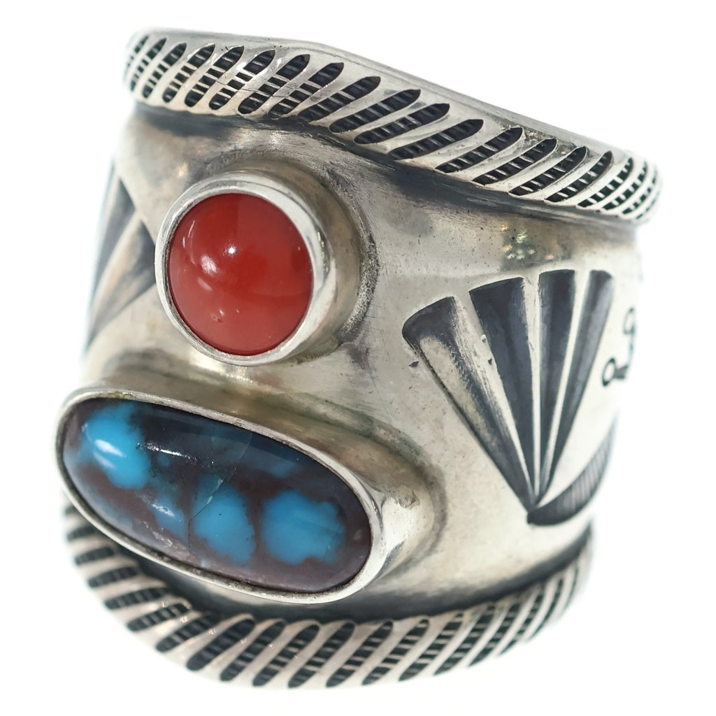 INDIAN JEWELRY(インディアンジュエリー) McKee Platero マッキープラテロ ナバホ族 ターコイズ コーラル シルバーリング