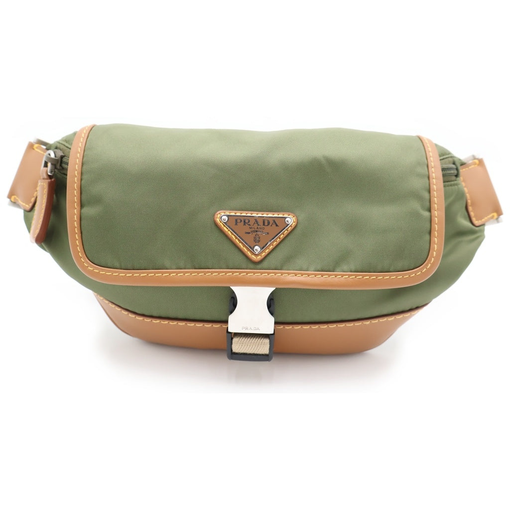 PRADA(プラダ) Re-Nylon リナイロン トライアングルロゴ レザー ボディバッグ ショルダーバッグ ウエストポーチ カーキ/ブラウン 2VH176
