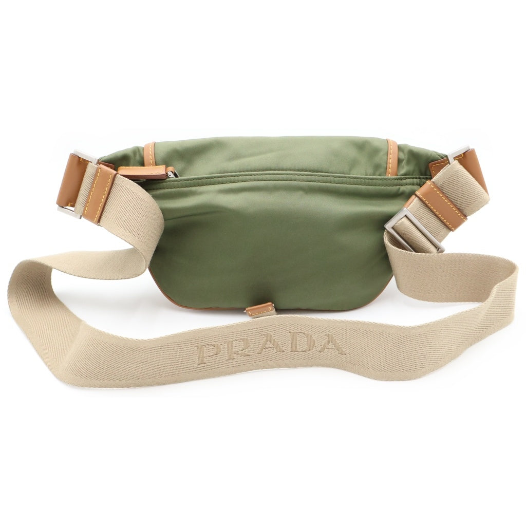 PRADA(プラダ) Re-Nylon リナイロン トライアングルロゴ レザー ボディバッグ ショルダーバッグ ウエストポーチ カーキ/ブラウン 2VH176