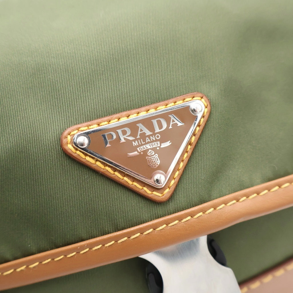 PRADA(プラダ) Re-Nylon リナイロン トライアングルロゴ レザー ボディバッグ ショルダーバッグ ウエストポーチ カーキ/ブラウン 2VH176