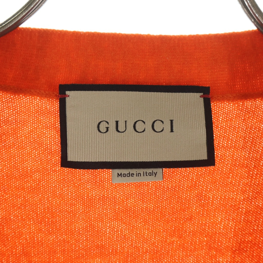 GUCCI(グッチ) 袖キャット刺繍 Vネックカシミヤカーディガン オレンジ 726637 XKCX4