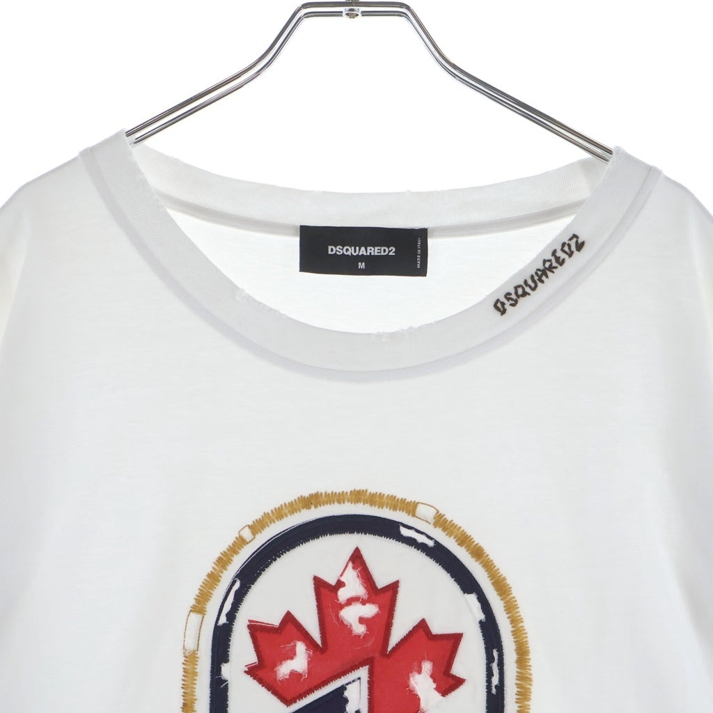 DSQUARED2(ディースクエアード) 25SS レイヤードデザイン ダメージ加工 長袖Tシャツ ホワイト/グレー S74GD1421 DTJ005