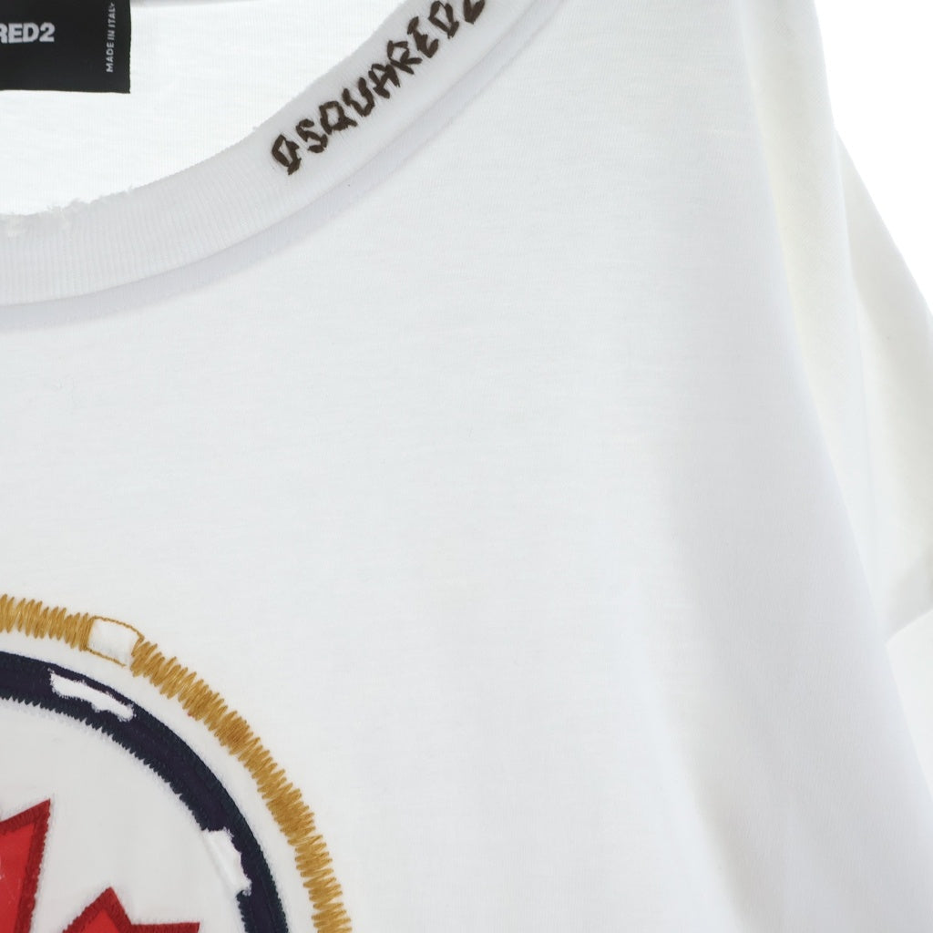 DSQUARED2(ディースクエアード) 25SS レイヤードデザイン ダメージ加工 長袖Tシャツ ホワイト/グレー S74GD1421 DTJ005