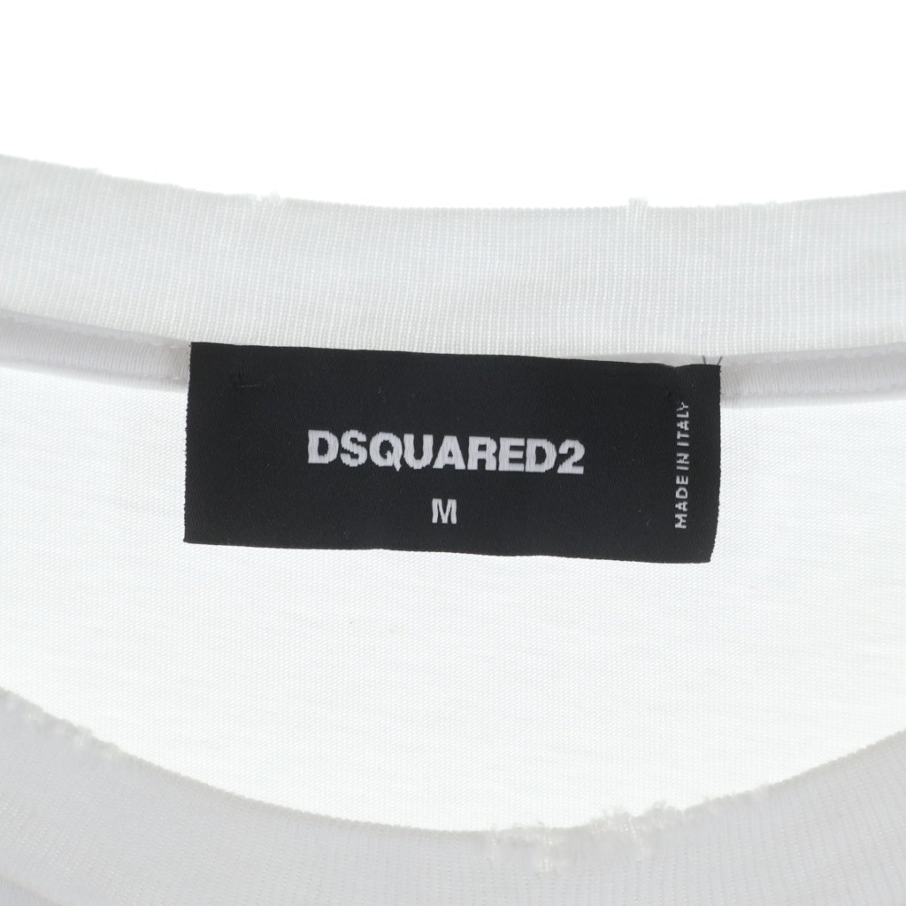 DSQUARED2(ディースクエアード) 25SS レイヤードデザイン ダメージ加工 長袖Tシャツ ホワイト/グレー S74GD1421 DTJ005