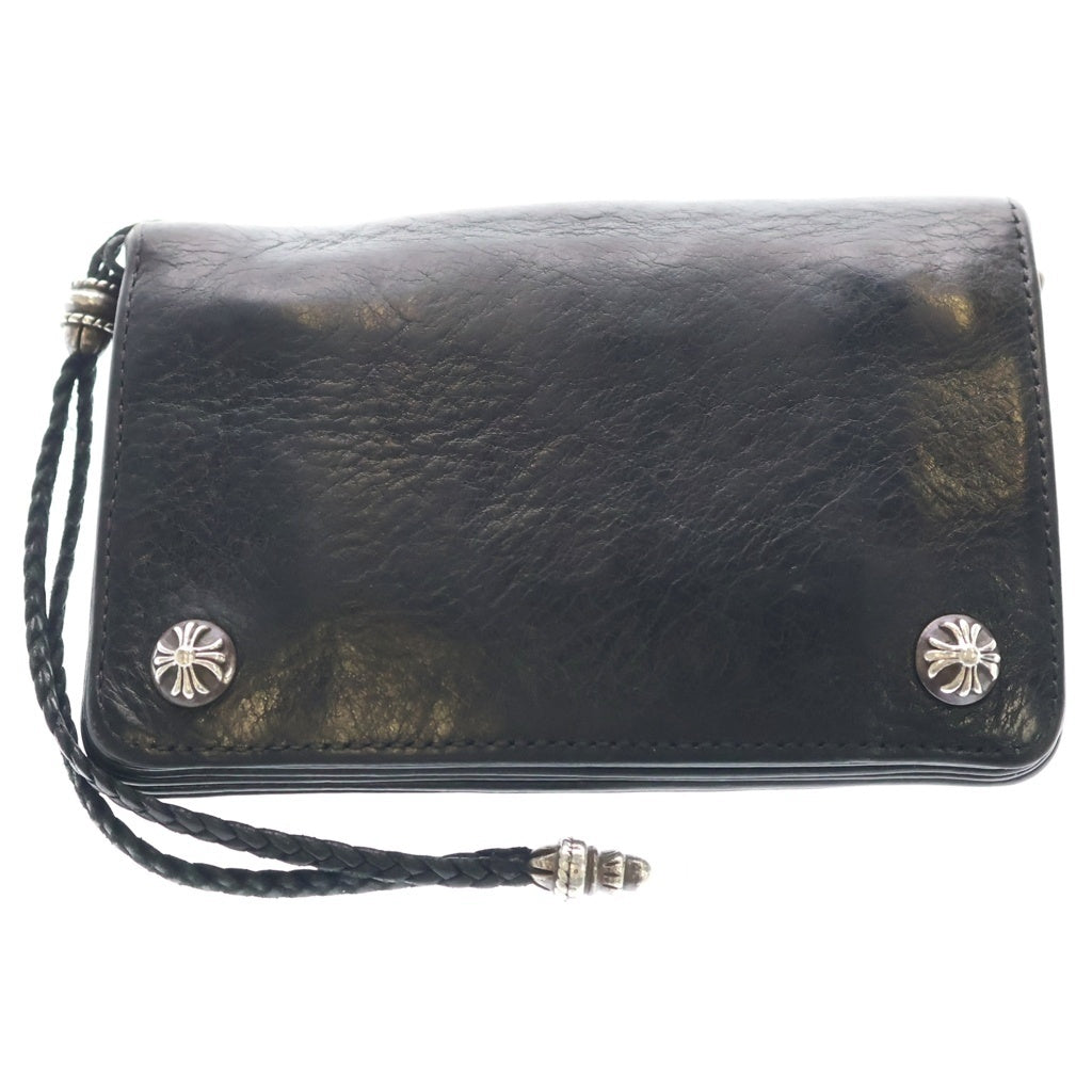 CHROME HEARTS(クロムハーツ) 2ZIP STRAP 2ジップストラップ ストラップ付クロスボールボタン レザーウォレット 財布 ブラック