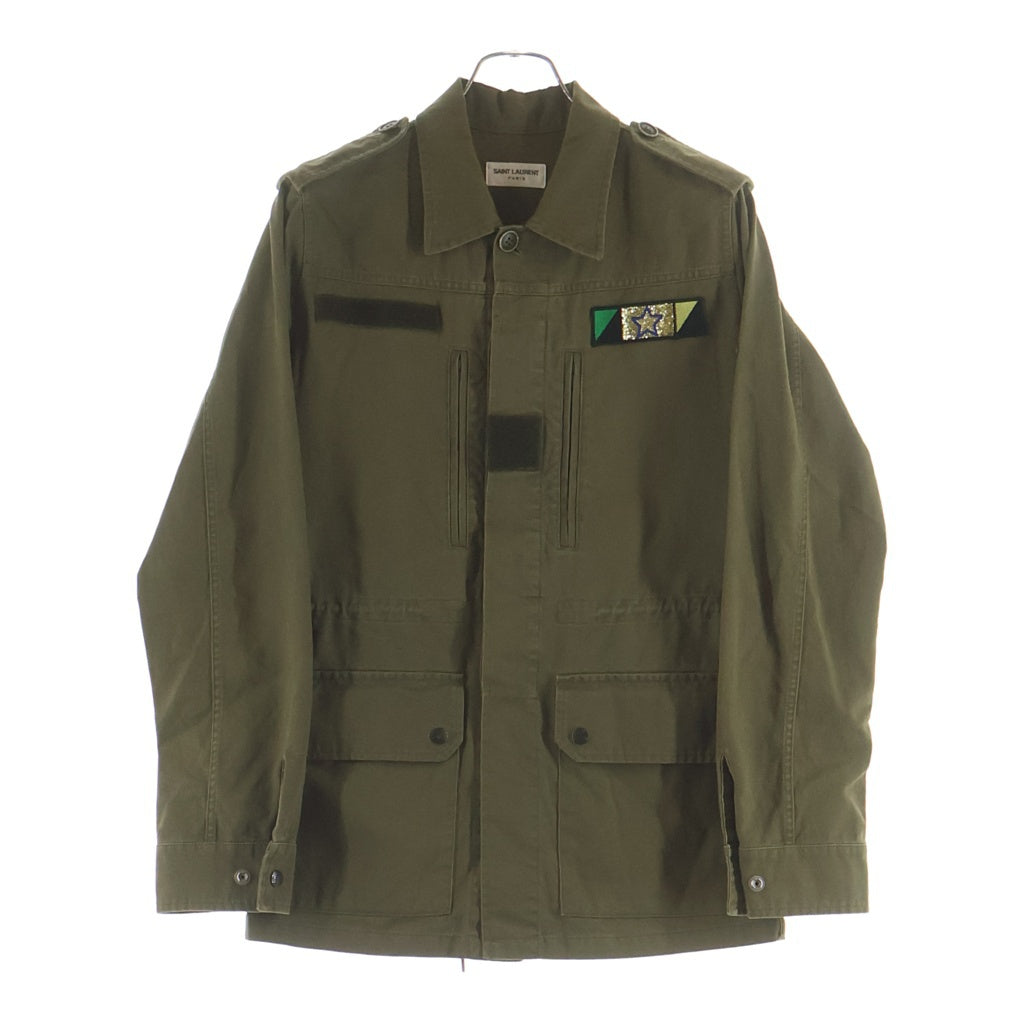 SAINT LAURENT PARIS(サンローランパリ) 16AW SHARK MILITARY SHORT COAT エディ期 バックシャークスパンコールミリタリージャケット カーキ 457956 Y153W