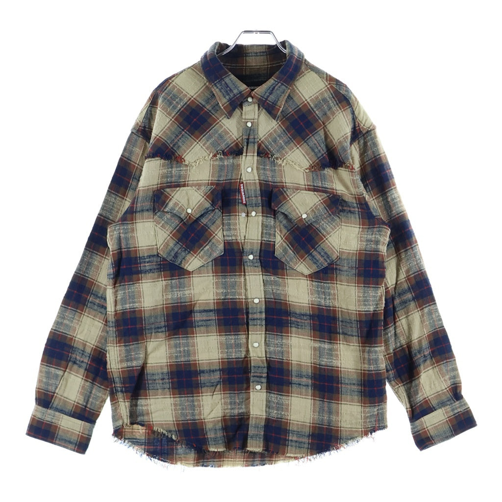 DSQUARED2(ディースクエアード) 25AW LONG-SLEEVED SHIRTS カットオフ 長袖チェックシャツ スナップボタン マルチカラー S71DM0797 D35351