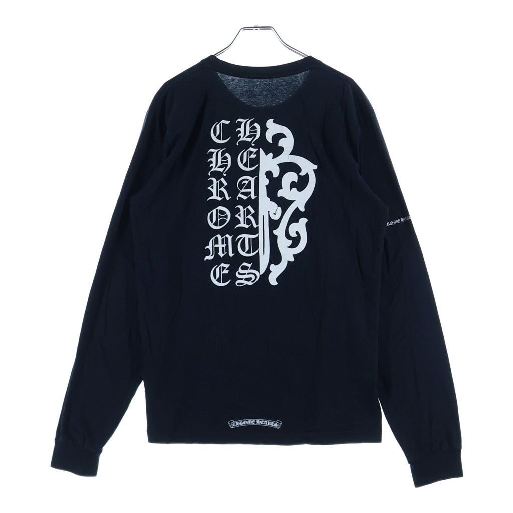 CHROME HEARTS(クロムハーツ) ヴァインダガープリント 胸ポケット 袖ロゴプリント 長袖 Tシャツ クルーネック カットソー ブラック