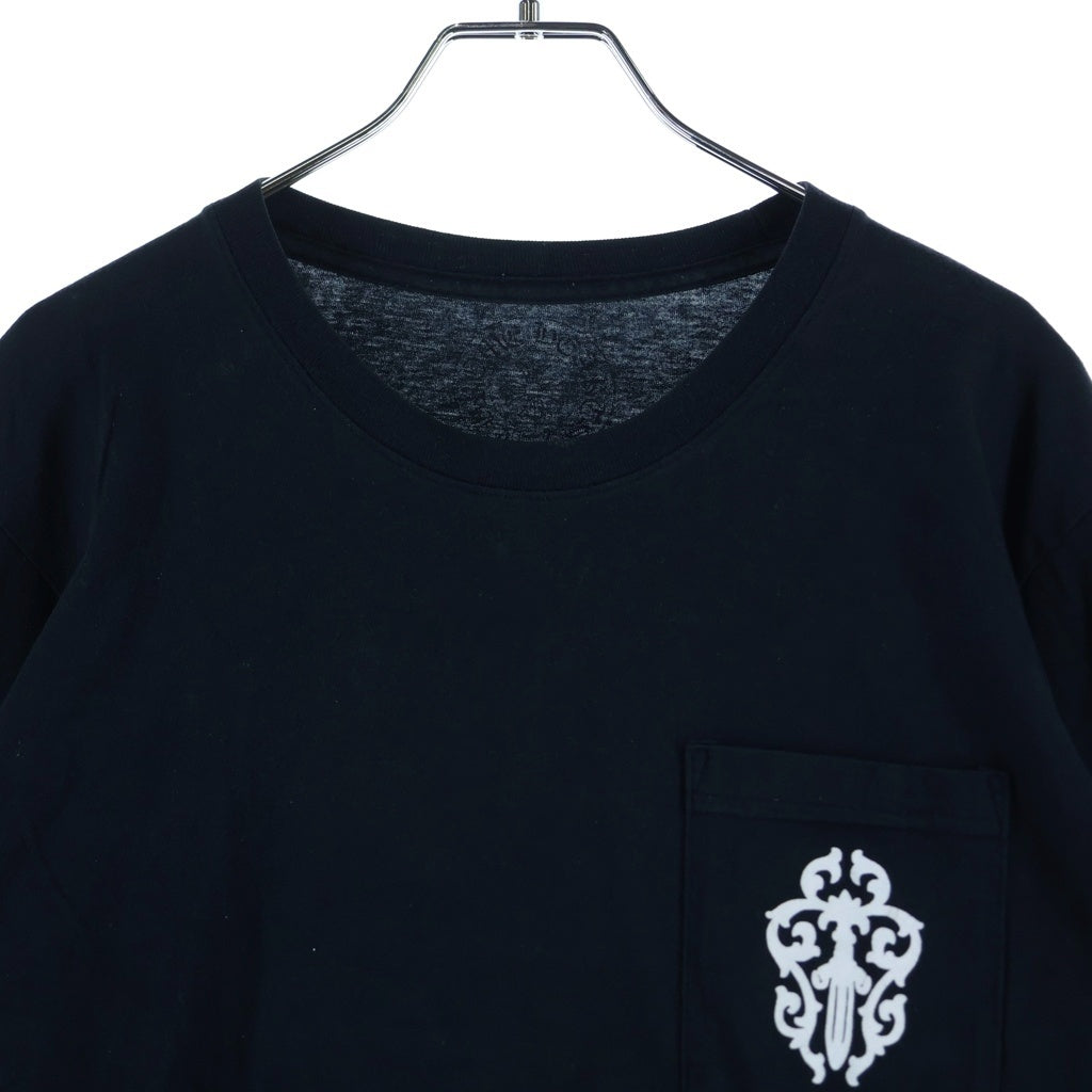 CHROME HEARTS(クロムハーツ) ヴァインダガープリント 胸ポケット 袖ロゴプリント 長袖 Tシャツ クルーネック カットソー ブラック
