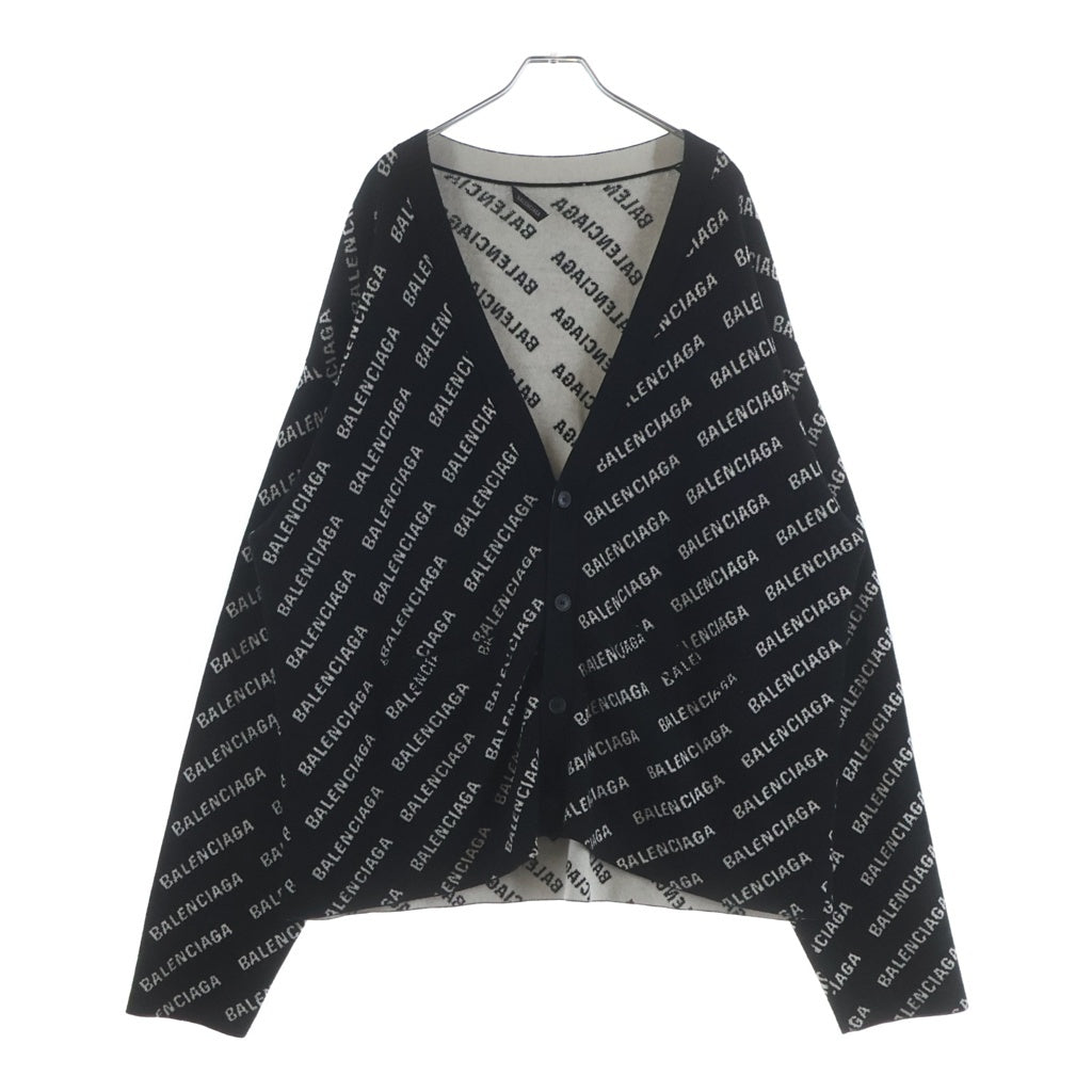 BALENCIAGA(バレンシアガ) ALLOVER LOGO WOOL KNIT CARDIGAN ロゴ総柄 ニットカーディガン ブラック 719649 T1660