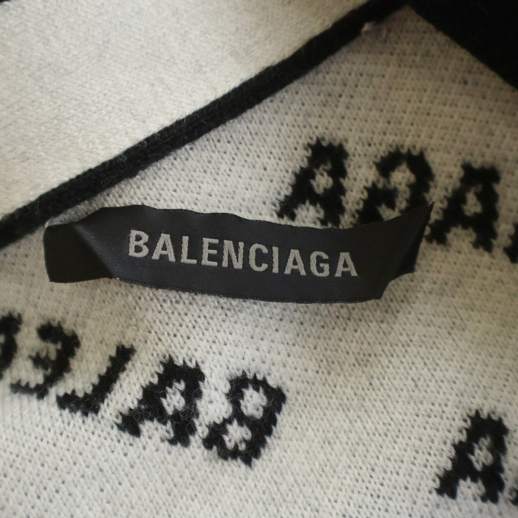 BALENCIAGA(バレンシアガ) ALLOVER LOGO WOOL KNIT CARDIGAN ロゴ総柄 ニットカーディガン ブラック 719649 T1660