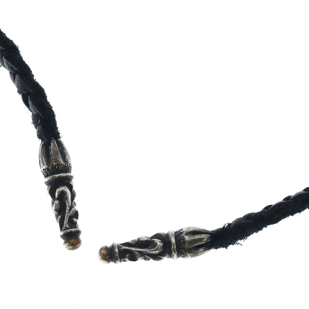 CHROME HEARTS(クロムハーツ) LEATHER BRAID スクロールレザーブレード ネックレス ブラック/シルバー