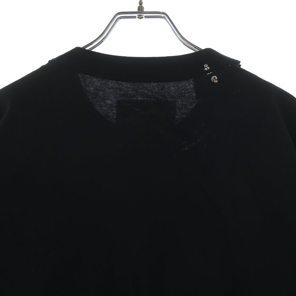 Sacai(サカイ) 22SS ピアス 胸ポケット 半袖 クルーネック Tシャツ ブラック 22-02736M