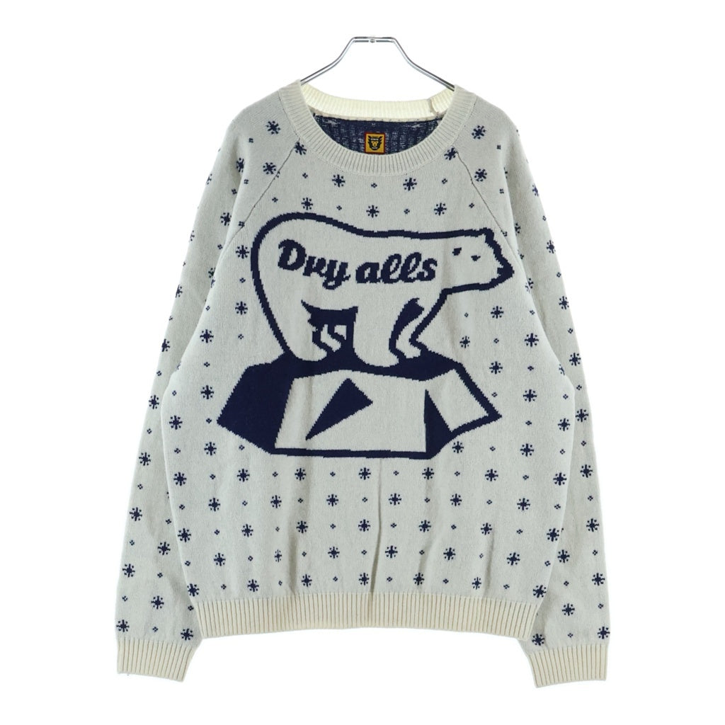 HUMAN MADE(ヒューマンメイド) ×POLAR ポーラー シロクマ クルーネック 長袖ニット セーター ホワイト