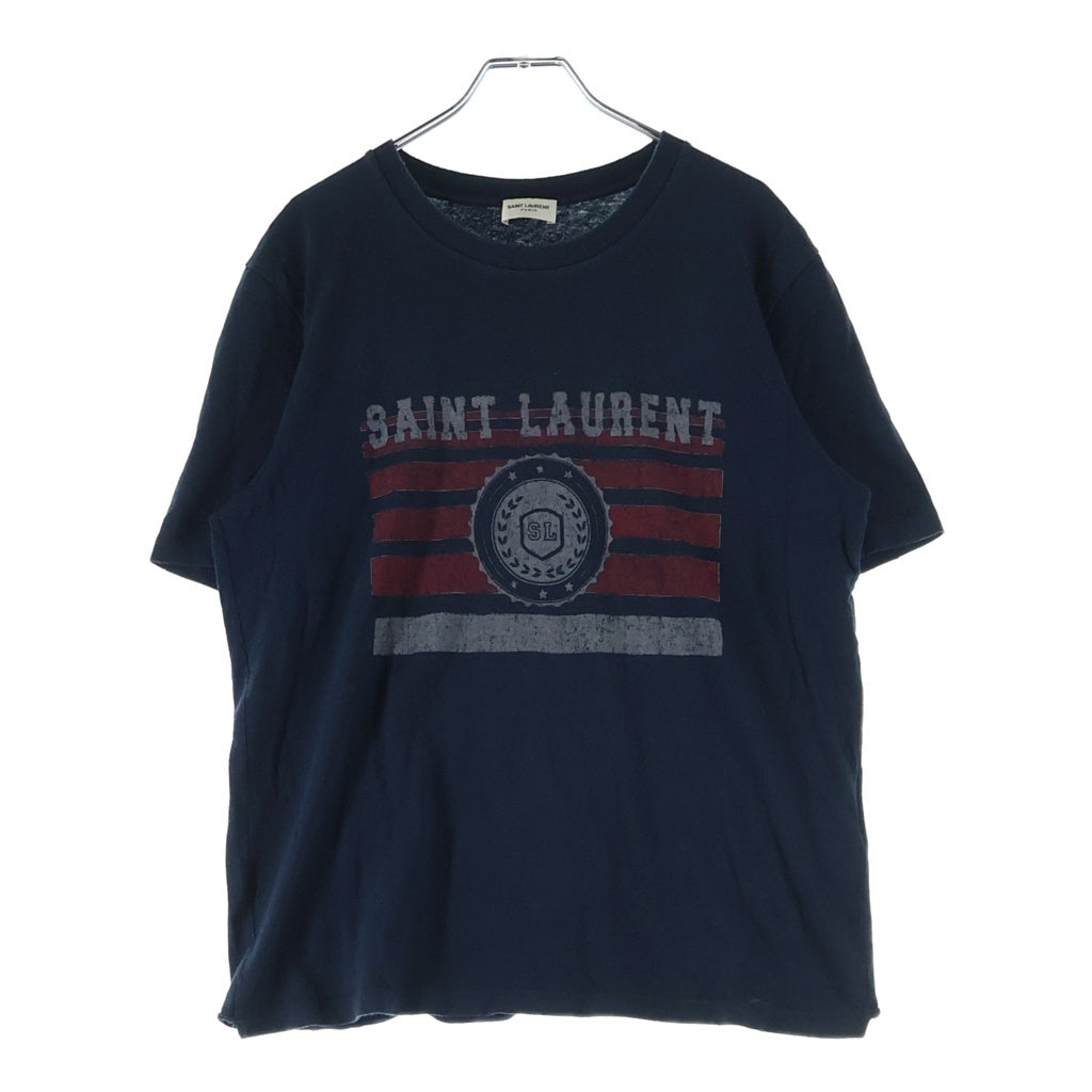 SAINT LAURENT PARIS(サンローランパリ) 21AW フロントリーグプリント クルーネック 半袖Tシャツ ネイビー 668815 YB2UH