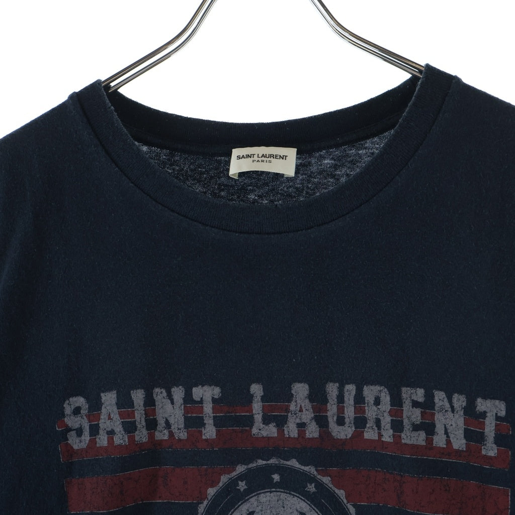 SAINT LAURENT PARIS(サンローランパリ) 21AW フロントリーグプリント クルーネック 半袖Tシャツ ネイビー 668815 YB2UH