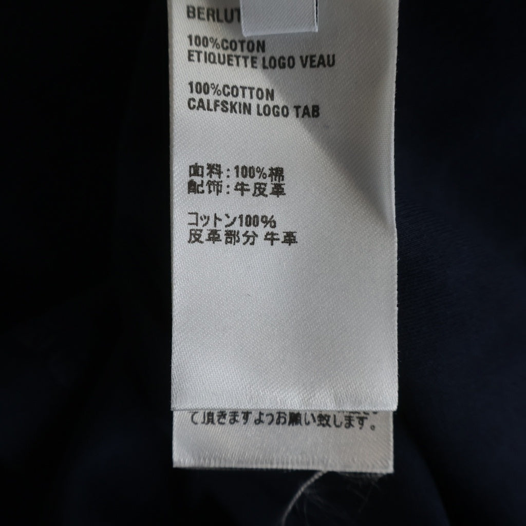 Berluti(ベルルッティ) 胸ポケットレザー切替 クルーネック 半袖Tシャツ ネイビー R28JRS155JAEK
