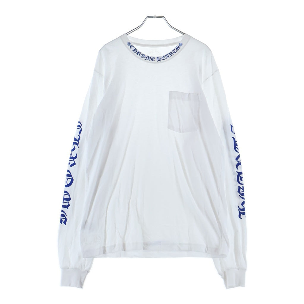 CHROME HEARTS(クロムハーツ) CH LS NECK LOGO ネックロゴプリント 袖ロゴ 長袖Tシャツ ロングスリーブカットソー ホワイト
