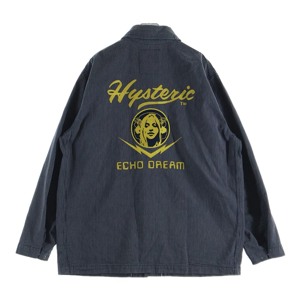 HYSTERIC GLAMOUR(ヒステリックグラマー) HYSTERIC ECHO DREAM刺繍 カバーオールジャケット ストライプ インディゴ 02261AB06