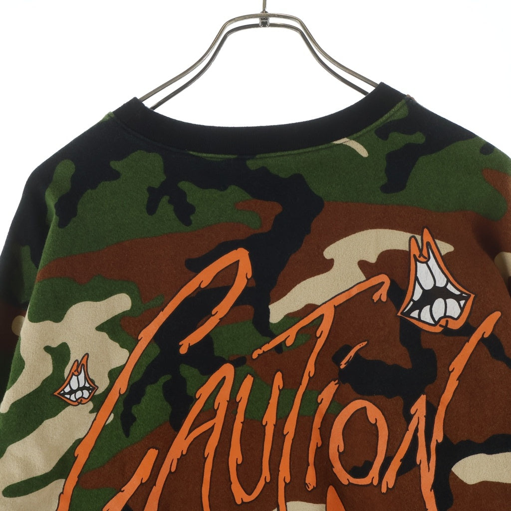 CHROME HEARTS(クロムハーツ) ×MATTY BOY PPO CAUTION CREW マッティボーイ カモフラ総柄 チョンパープリント クルーネックスウェットトレーナー カーキ