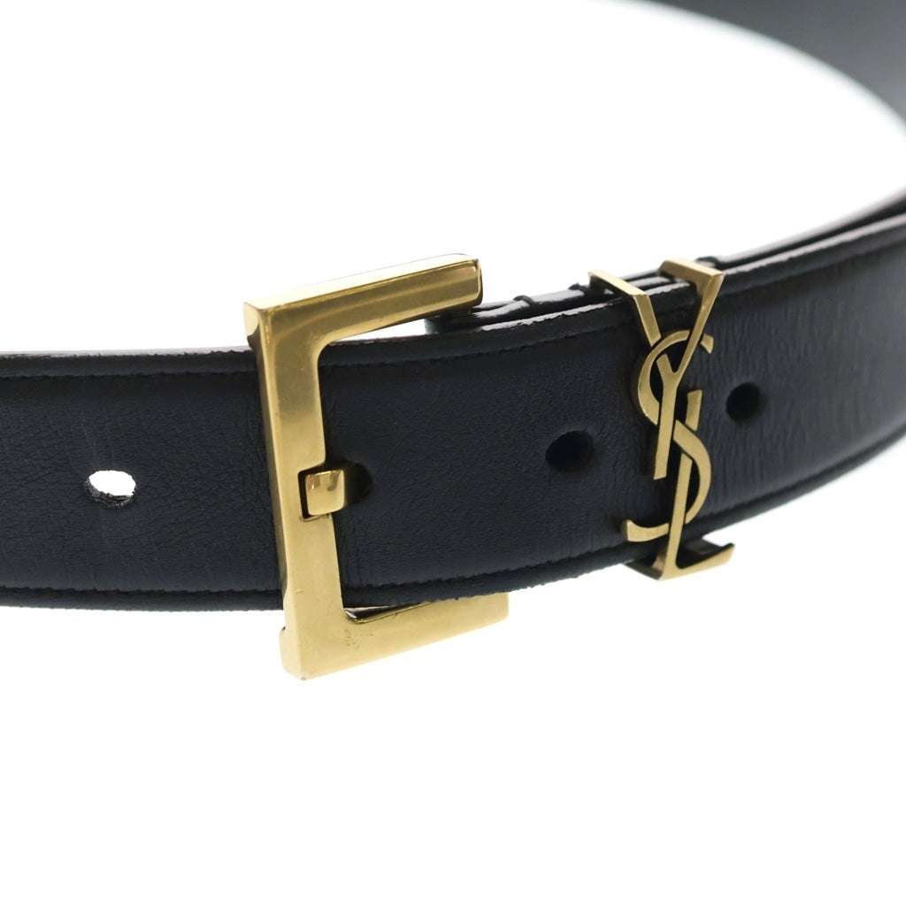 SAINT LAURENT PARIS(サンローランパリ) YSLロゴバックル レザー ベルト ブラック/ゴールド 634437